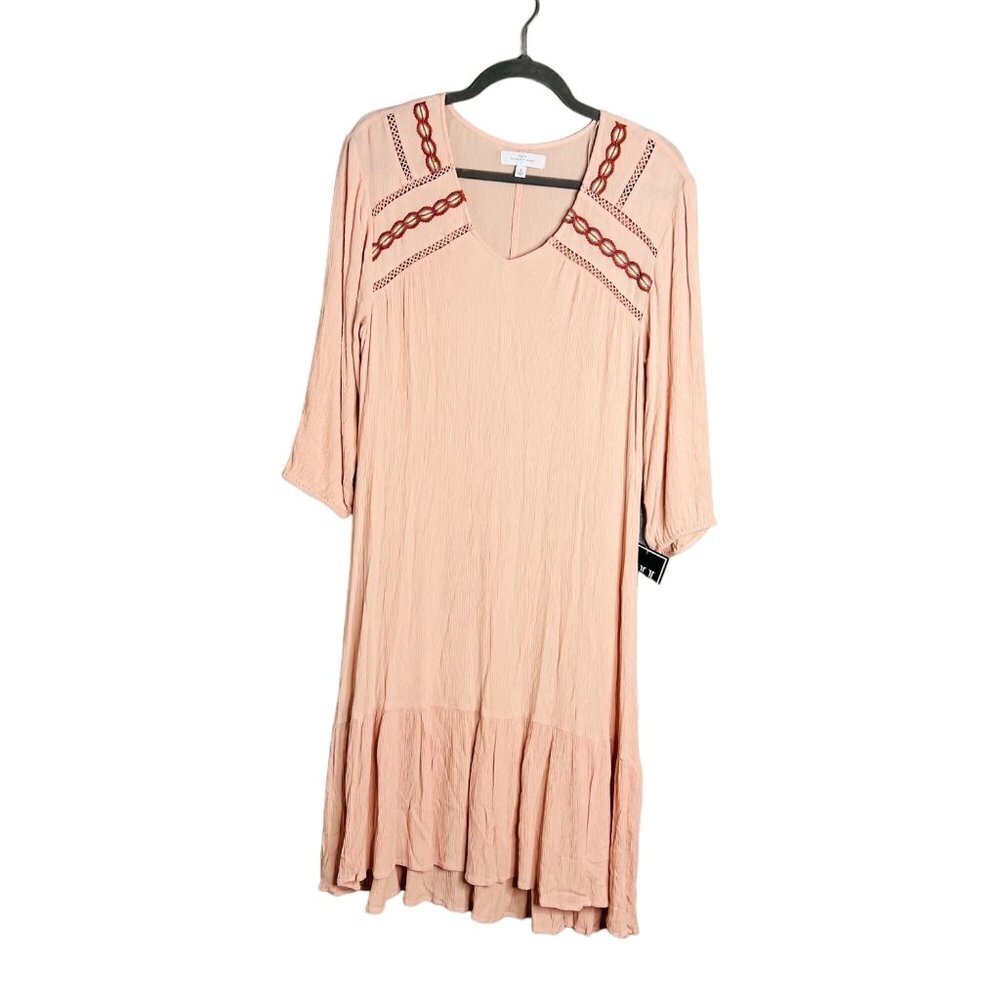 NWT New Directions Embroidered Drop Waist 3/4 Sleeve Boho Dress Small‎